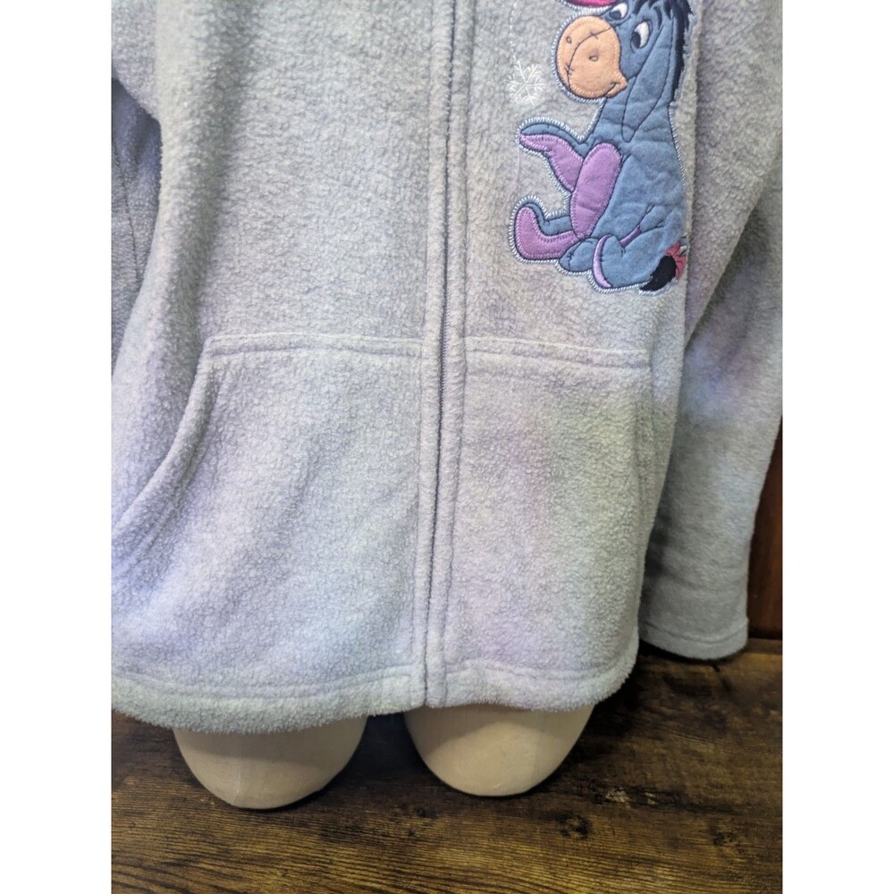 Disney Eeyore Winnie the Pooh Fleece Hoodie Womens XL 16/18 Gray Zip Up Y2K